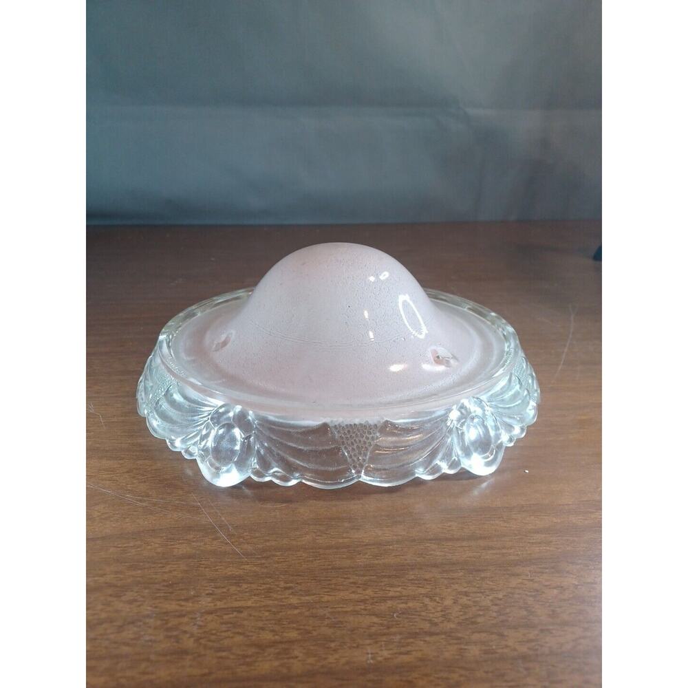 Vintage 30s Molded Pink Glass Ceiling Light Glass 10" Soft Pink Floral Art Deco